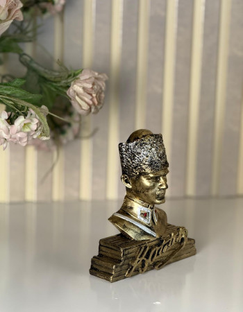 Atatürk Büst Dekoratif Biblo - Gold Eskitme - Masaüstü