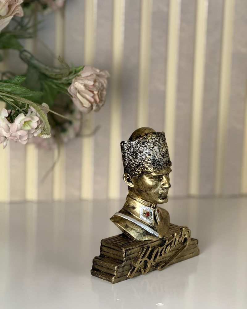 Atatürk Büst Dekoratif Biblo - Gold Eskitme - Masaüstü Atatürk Büst Dekoratif Biblo - Gold Eskitme - Masaüstü