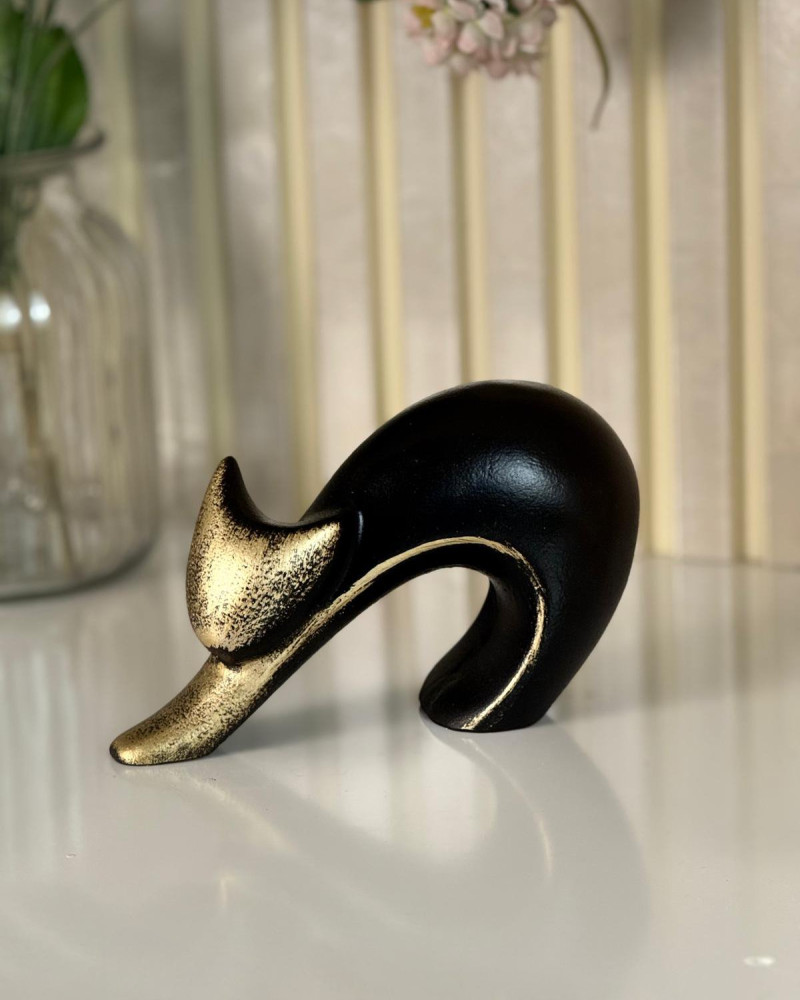 Bohemian Special Design Cat Black & Gold Design Figurine Sculpture Bohemian Special Design Cat Black & Gold Design Figurine Sculpture