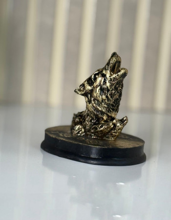Howling Wolf Head with Cubs, Gold Antique Grey Wolf Figurine Sculpture Howling Wolf Head with Cubs, Gold Antique Grey Wolf Figurine Sculpture