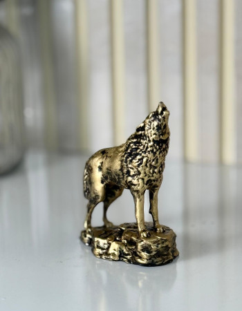 Special Design Howling Grey Wolf Gold Antique Figurine Sculpture