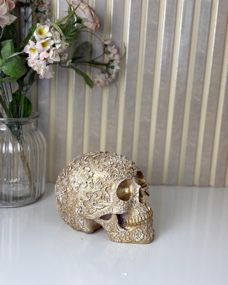 Special Design Gold Antique Patterned Skull Figurine Special Design Gold Antique Patterned Skull Figurine