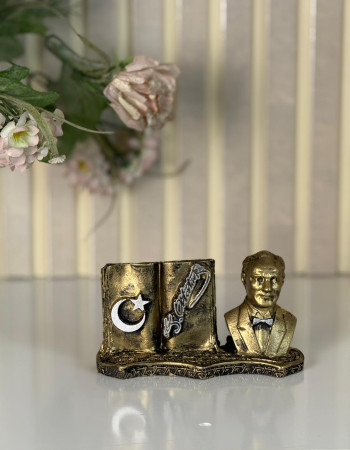 Atatürk Decorative Figurine with Book - Gold Antique - Desktop Atatürk Decorative Figurine with Book - Gold Antique - Desktop