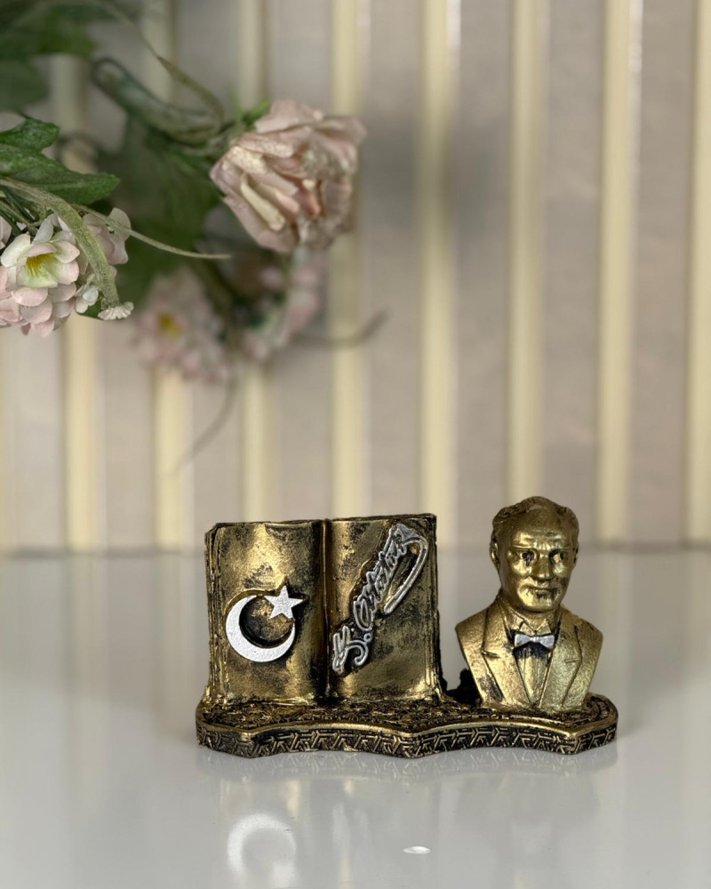 Atatürk Decorative Figurine with Book - Gold Antique - Desktop Atatürk Decorative Figurine with Book - Gold Antique - Desktop