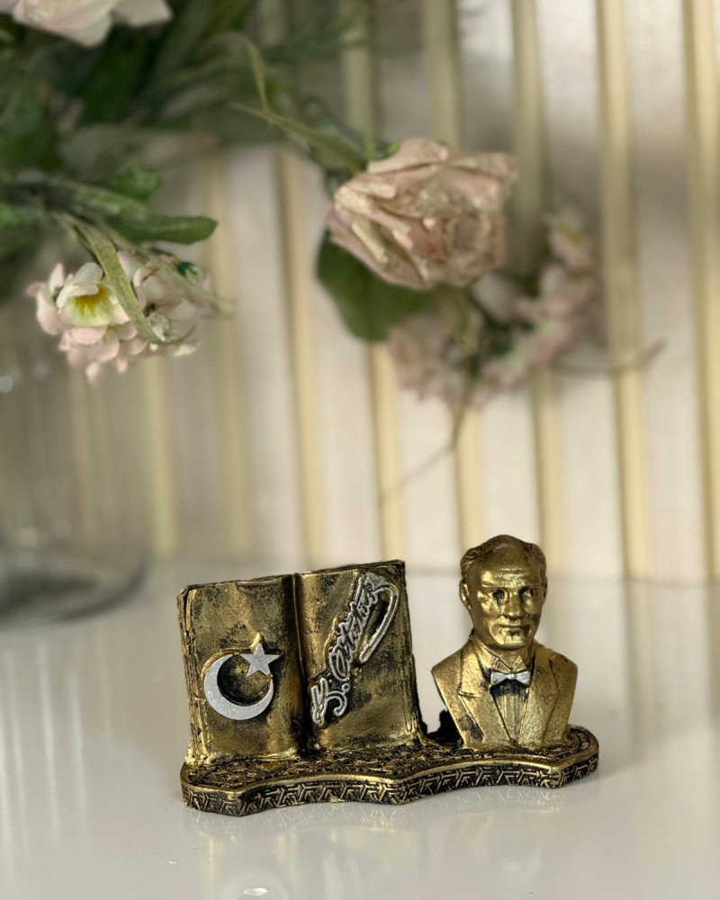 Atatürk Decorative Figurine with Book - Gold Antique - Desktop Atatürk Decorative Figurine with Book - Gold Antique - Desktop