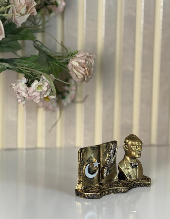 Atatürk Decorative Figurine with Book - Gold Antique - Desktop Atatürk Decorative Figurine with Book - Gold Antique - Desktop