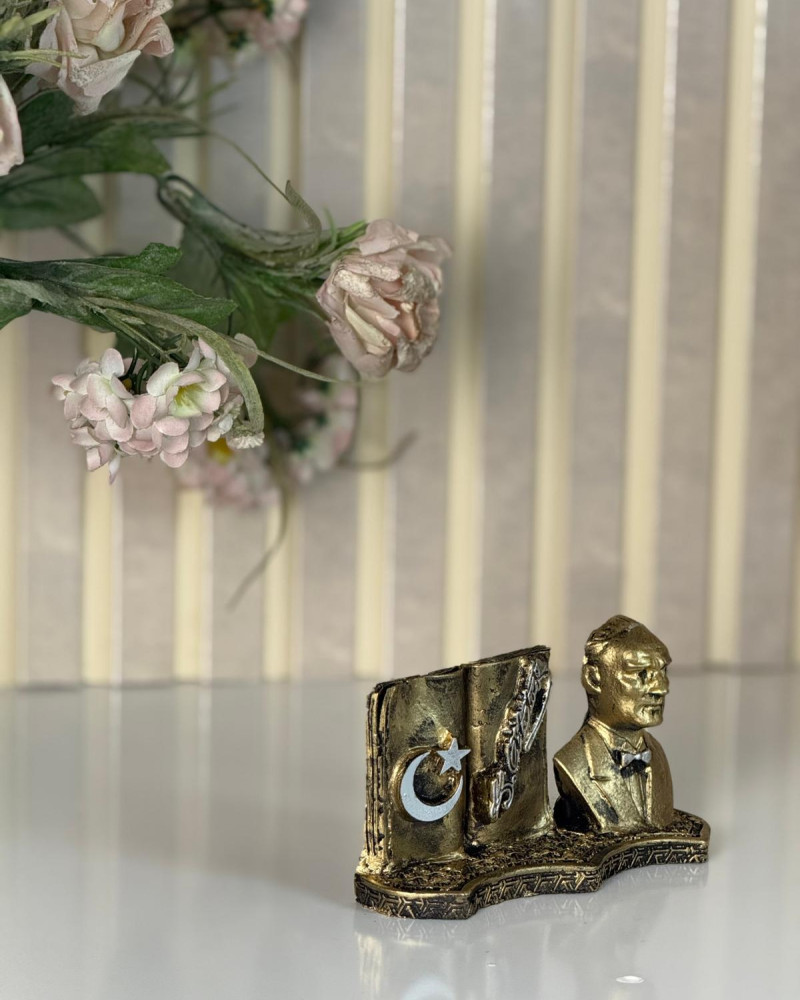 Atatürk Decorative Figurine with Book - Gold Antique - Desktop Atatürk Decorative Figurine with Book - Gold Antique - Desktop