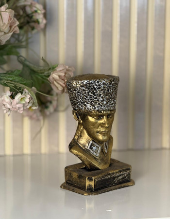 Atatürk Büst Cumhuriyet Dekoratif Biblo - Gold Eskitme - Masaüstü