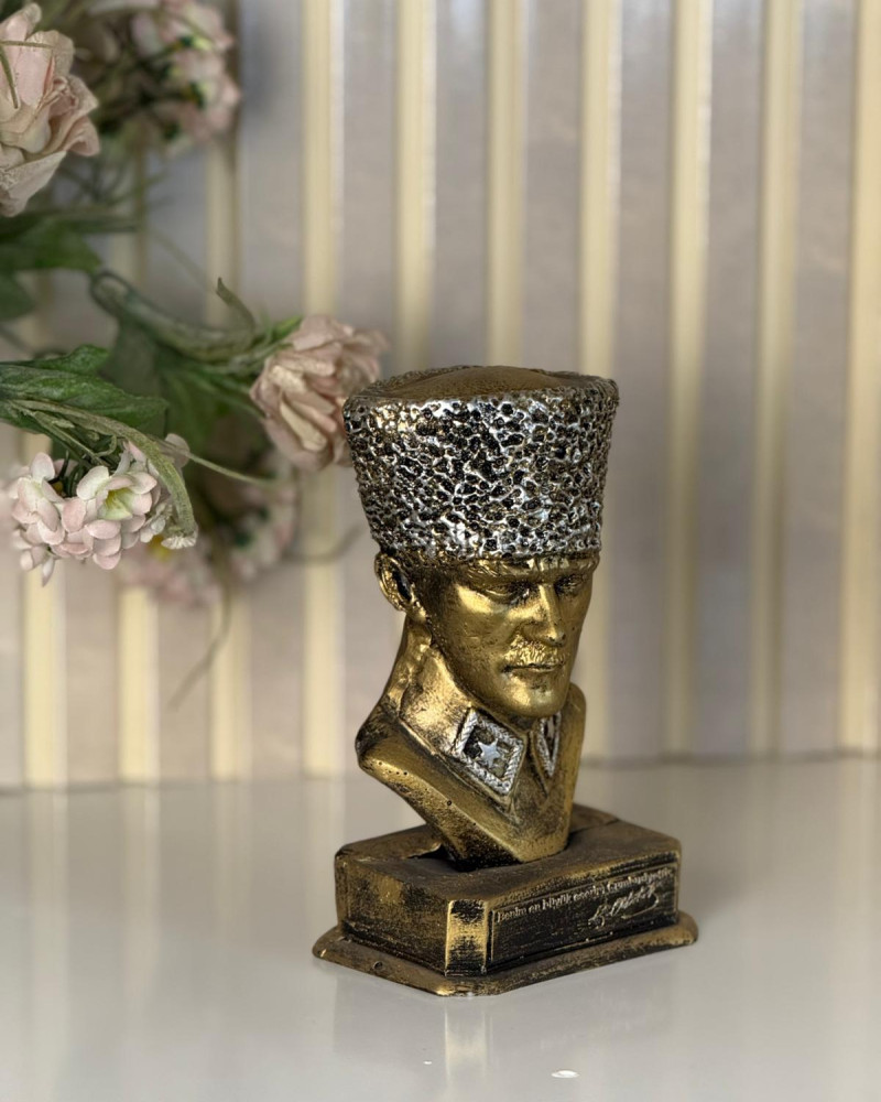 Atatürk Büst Cumhuriyet Dekoratif Biblo - Gold Eskitme - Masaüstü Atatürk Büst Cumhuriyet Dekoratif Biblo - Gold Eskitme - Masaüstü