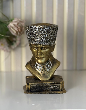 Atatürk Büst Cumhuriyet Dekoratif Biblo - Gold Eskitme - Masaüstü