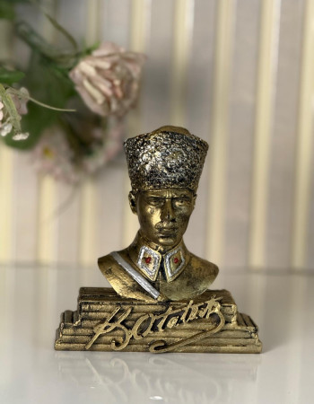 Atatürk Büst Dekoratif Biblo - Gold Eskitme - Masaüstü