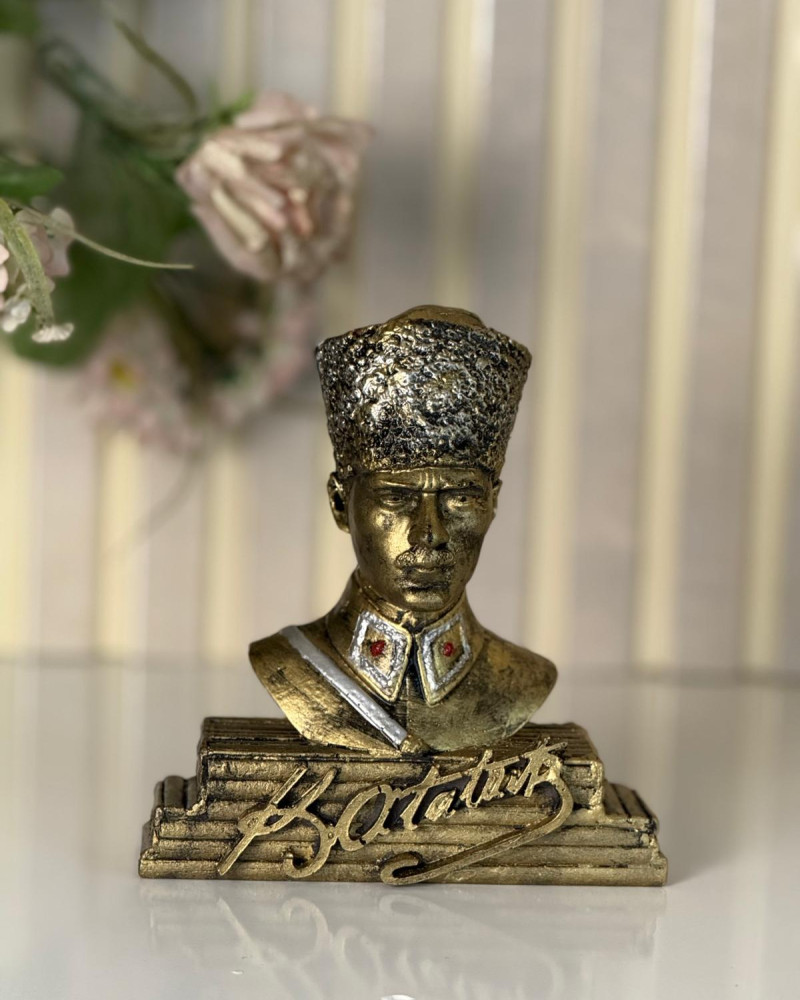 Atatürk Büst Dekoratif Biblo - Gold Eskitme - Masaüstü Atatürk Büst Dekoratif Biblo - Gold Eskitme - Masaüstü