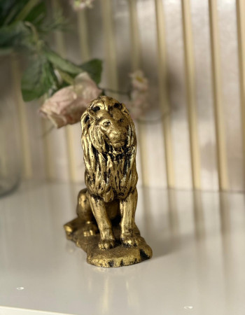 Aslan Oturan Gold Eskitme Dekoratif Heykel Biblo - Özel Tasarım
