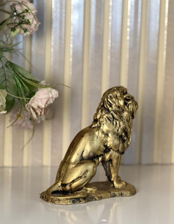 Aslan Oturan Gold Eskitme Dekoratif Heykel Biblo - Özel Tasarım