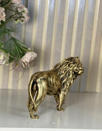 Aslan Ayakta Gold Eskitme Dekoratif Heykel Biblo - Özel Tasarım