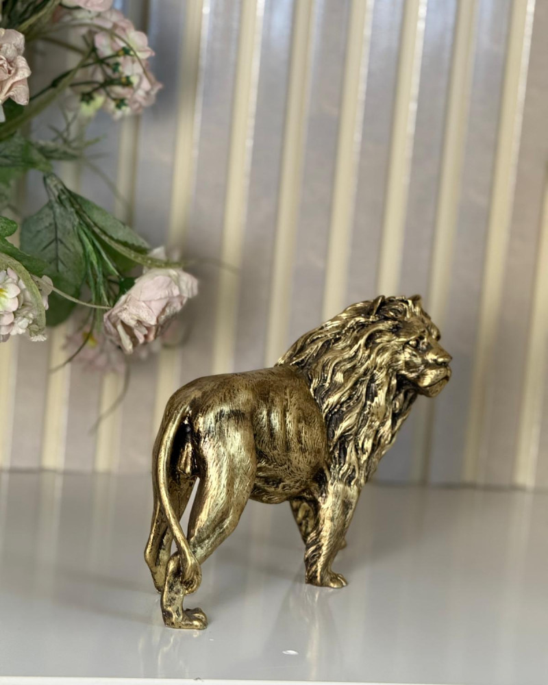 Aslan Ayakta Gold Eskitme Dekoratif Heykel Biblo - Özel Tasarım Aslan Ayakta Gold Eskitme Dekoratif Heykel Biblo - Özel Tasarım