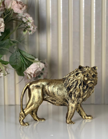 Aslan Ayakta Gold Eskitme Dekoratif Heykel Biblo - Özel Tasarım