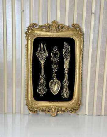 Özel Tasarım Polyester Çerçeveli Mutfak Yemek Odası Tasarımına Uygun Kaşık, Çatal, Bıçak Detaylı Tablo