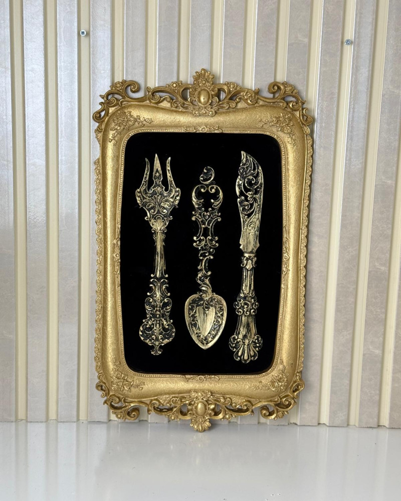 Special Design Polyester Framed Table with Spoon, Fork, and Knife Details Special Design Polyester Framed Table with Spoon, Fork, and Knife Details