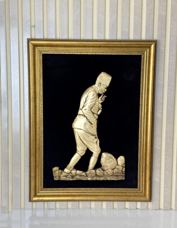 Özel Tasarım Çerçeveli Gold Eskitme Detaylı Kocatepe Atatürk Dekorlu