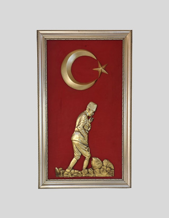 Özel Tasarım Bayraklı Kocatepe Atatürk Kırmızı Zeminli Tablo+