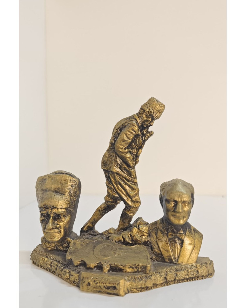 Atatürk Dekoratif Biblo - Üçlü Masaüstü - Gold Eskitme Atatürk Dekoratif Biblo - Üçlü Masaüstü - Gold Eskitme