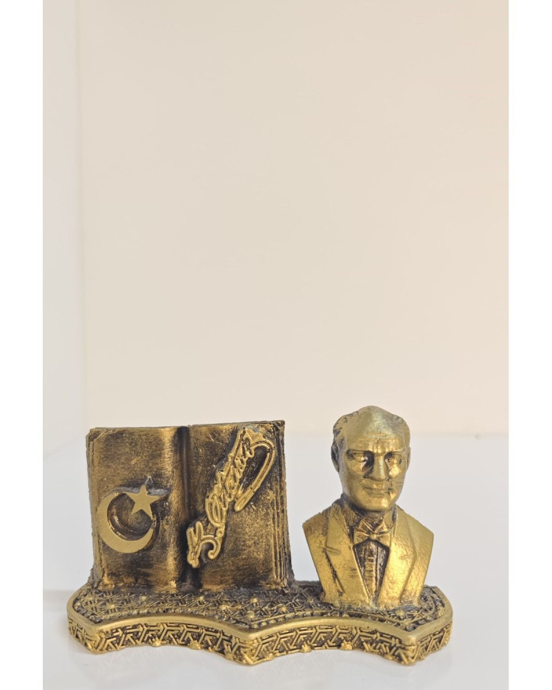 Atatürk Decorative Figurine with Book - Gold Antique - Desktop Atatürk Decorative Figurine with Book - Gold Antique - Desktop