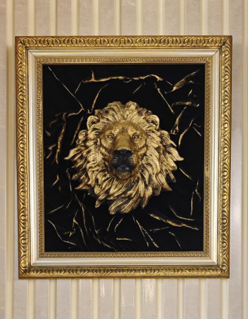 Aslan Siyah Zeminli Kafa Tasarımlı Tablo