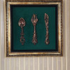 Özel Tasarım Çerçeveli Yeşil Zeminli Gold Eskitme Kaşık, Çatal, Bıçak Tasarım Tablo