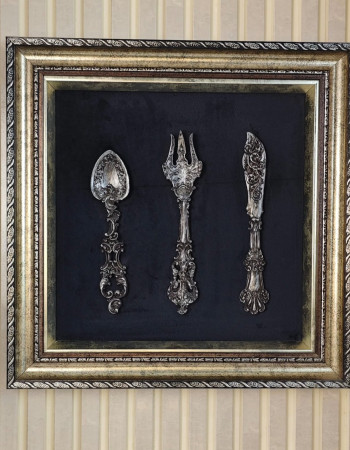Özel Tasarım Çerçeveli Mutfak Yemek Odası Tasarımına Uygun Çatal, Kaşık ve Bıçak Detaylı Tablo