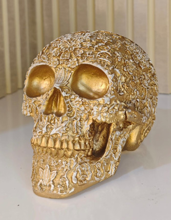 Special Design Gold Antique Patterned Skull Figurine