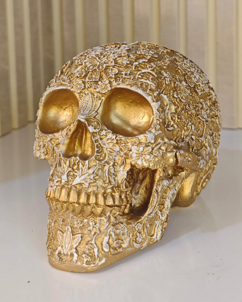 Special Design Gold Antique Patterned Skull Figurine Special Design Gold Antique Patterned Skull Figurine