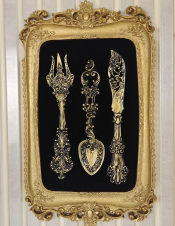 Özel Tasarım Polyester Çerçeveli Mutfak Yemek Odası Tasarımına Uygun Kaşık, Çatal, Bıçak Detaylı Tablo